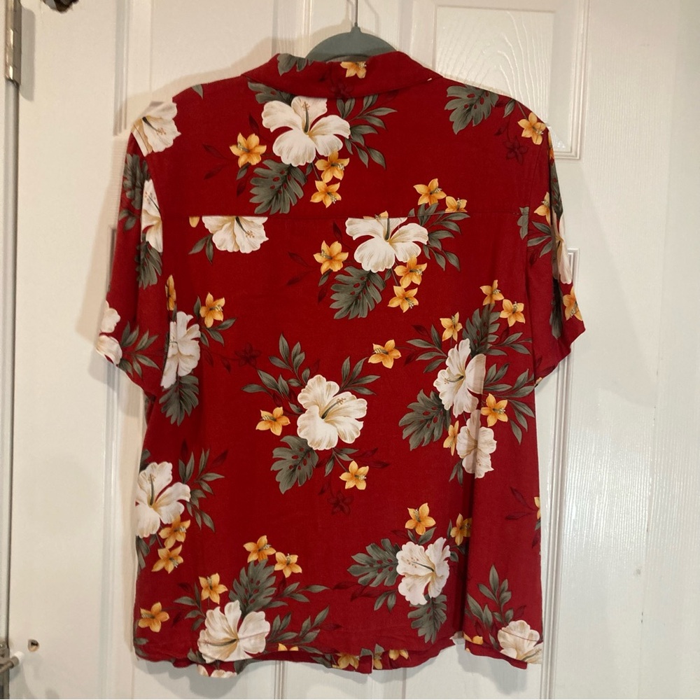 Havana Jack’s red Hawaiian tropical printed short sleeve button-up shirt size 1X